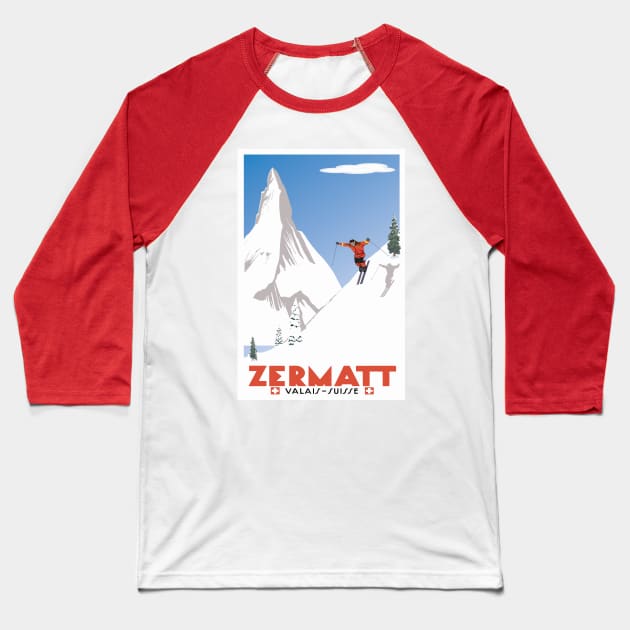 Zermatt, Valais, Switzerland,Ski Poster Baseball T-Shirt by BokeeLee